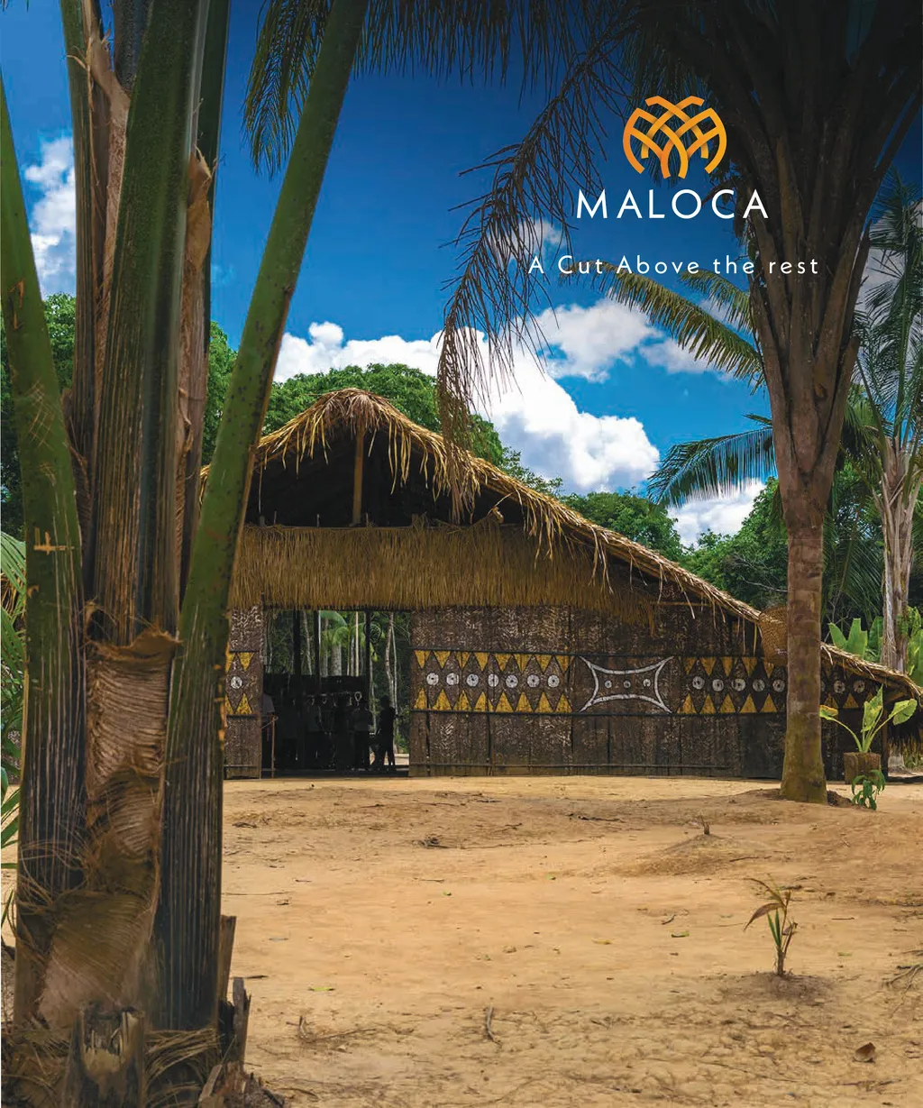 Brochure cover artwork showing the traditional communal longhouse used as the development brand image.